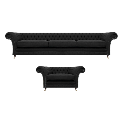 Luxus Polstermöbel Schwaarz Sofa Dräisëtzer Couch Chesterfield Fautteuil Wunnzëmmer