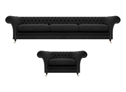 Luxus Polstermöbel Schwaarz Sofa Dräisëtzer Couch Chesterfield Fautteuil Wunnzëmmer