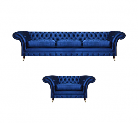 Luxus Sëtzmiwwelen Sofa Set 2tlg Sofa Dräisëtzer Canapé mat Fauteuil Chesterfield Neu