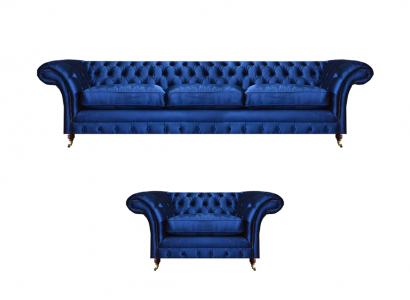 Luxus Sëtzmiwwelen Sofa Set 2tlg Sofa Dräisëtzer Canapé mat Fauteuil Chesterfield Neu