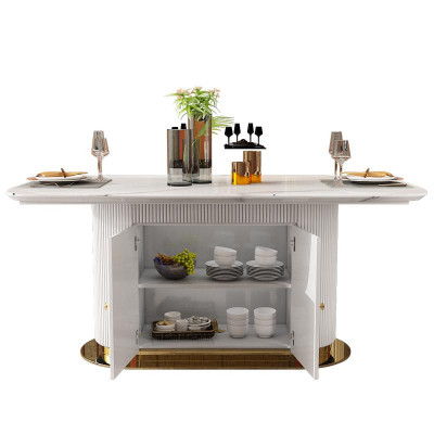 Marmor Designer Iessdësch + 6 Stull Set Garnitur Zëmmer Gruppe 7 Deeler Dëscher