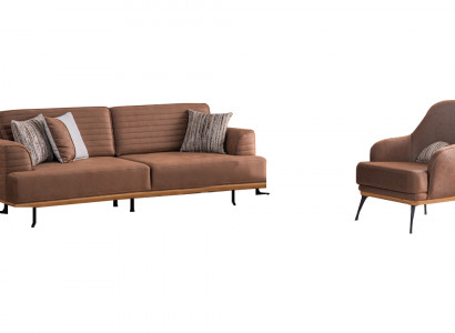 Luxus Sofagarnitur: Brong dräisëtzer Sofa an Fauteuil fir Wunnzëmmer