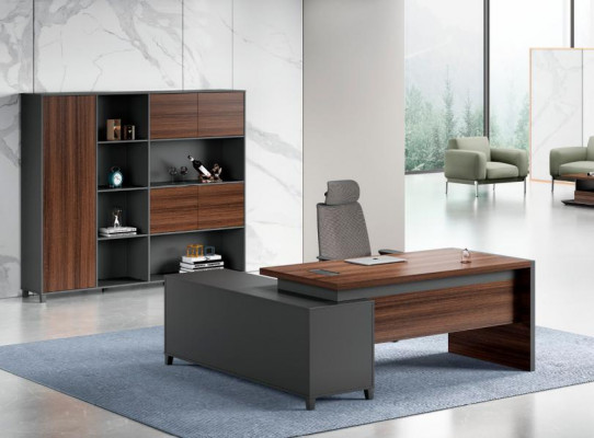 Schwaarz-Brongt Eckschrëftsch Designer Aarbechtsraum Eedlen Büroschaf