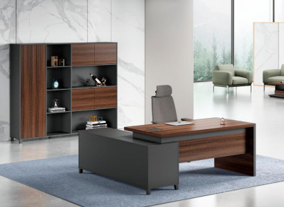 Schwaarz-Brongt Eckschrëftsch Designer Aarbechtsraum Eedlen Büroschaf