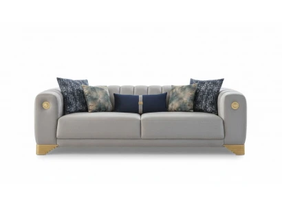 Wunnzëmmer Sofa 3 Sëtzeren Grau Polster Sofas Design Holz Textil nei Modern