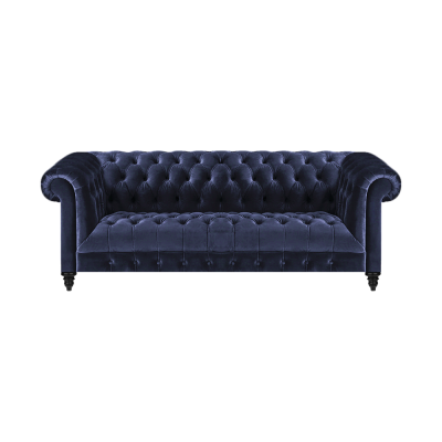 Wunnzëmmer Canapé Dräisëtzer Couch Polstermöbler Blo Textil Chesterfield