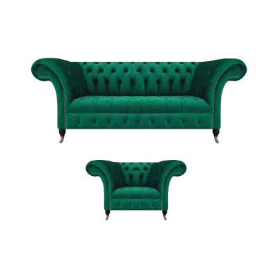 Wunnzëmmer Gréng Sofa Dräisëtzer Couch Komplett Fautteuil Polstersofa Chesterfield