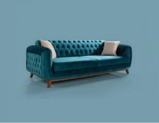 Design Canapé 3 Sëtzer Sofa Drësëtzer Polster Stoff Turkis Sëtzpolster