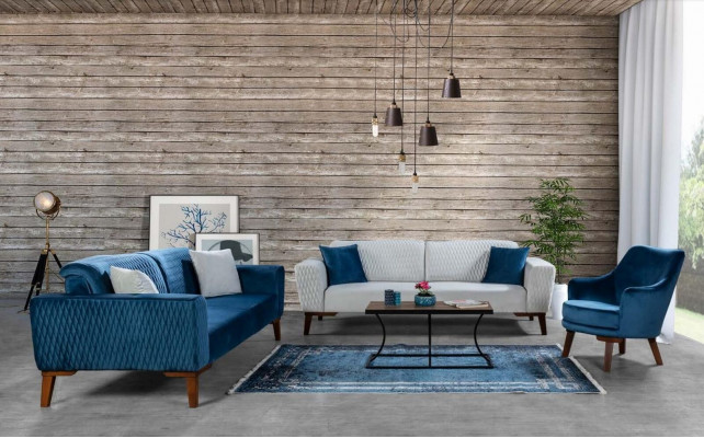 Blo Couch Dräisëtzer Sofa Elegant Sëtzmiwwel Wunnzëmmer Samt