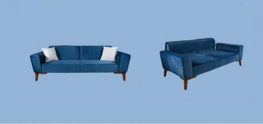 Blo Couch Dräisëtzer Sofa Elegant Sëtzmiwwel Wunnzëmmer Samt