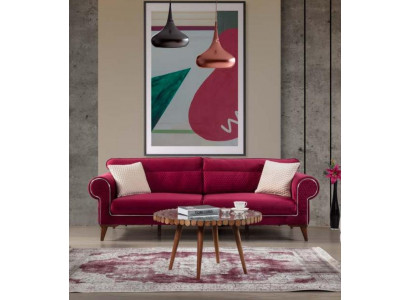 Rout Canapé 3 Sëtz Textil Canapéen Sofa Polster Luxus Miwwelen Modernen Drësëtzeren