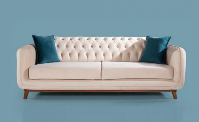 Dresëtzeger Sofa Gepolstert Couch Stoff Miwwelen Beige wäiss Samt