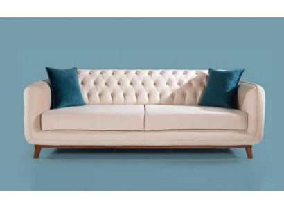 Dresëtzeger Sofa Gepolstert Couch Stoff Miwwelen Beige wäiss Samt