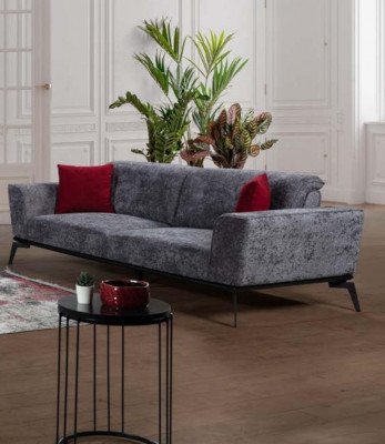 Sofa 3 Sëtzer Sofasen Stoff gro Textil Polster Wunnzëmmer Textil Grouw