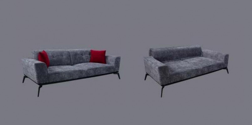Sofa 3 Sëtzer Sofasen Stoff gro Textil Polster Wunnzëmmer Textil Grouw