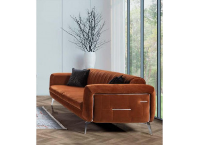Orange Design Canapé Sofa Samt Dräisëtzer Luxus Miwwelen Stoff Textil