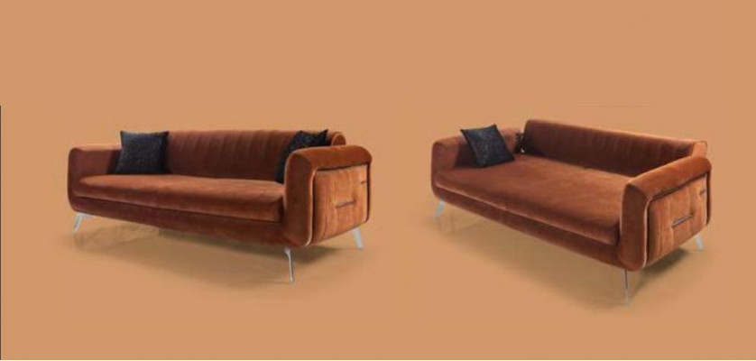 Orange Design Canapé Sofa Samt Dräisëtzer Luxus Miwwelen Stoff Textil
