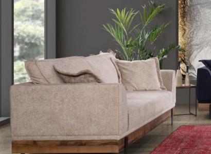 Wunnzëmmer Sofa 3 Sëtzer Beige Textil Sofas Couch Polstermiwwele
