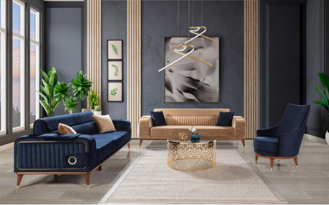 Luxus Bloen Canapé Drësëtzer Design Sofas Möbel Stoff Textil Samett