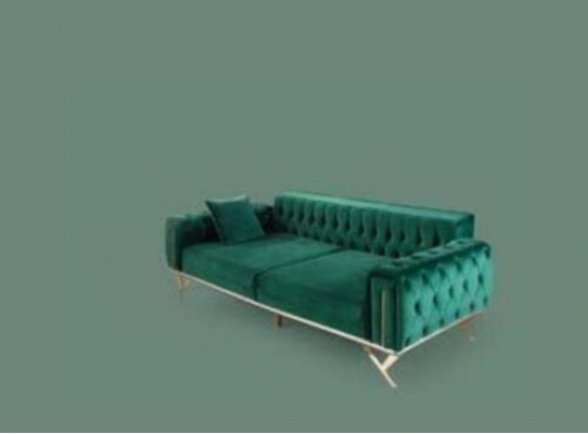 Gréng Chesterfield Canapé Dräisëtzer Setzpolster Sofa Miwwel Samt Holz