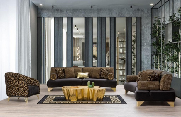 Däitscht Réckel-Sofa 3 Sëtzer Luxus Sofa Wunnzëmmer Couch Stoff Couchen 260cm Miwwelen