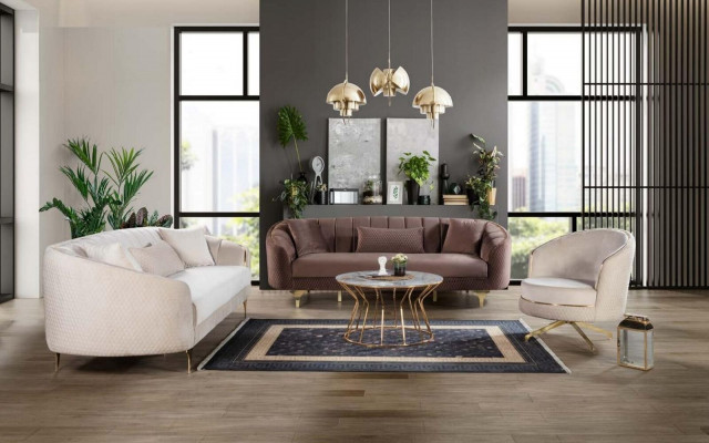 Luxus Wäissraum Couch Sëtzgrupp Braun Beige Set 3+3+1 Sëtzgruppen