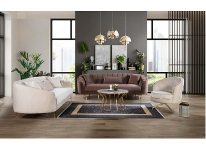 Luxus Wäissraum Couch Sëtzgrupp Braun Beige Set 3+3+1 Sëtzgruppen