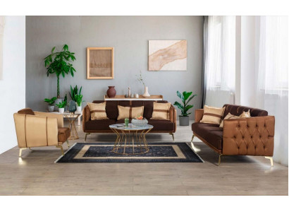 Sofa Garnitur 3+3+1 Sëtzer Fauteuil Chesterfield Dräisëtzer