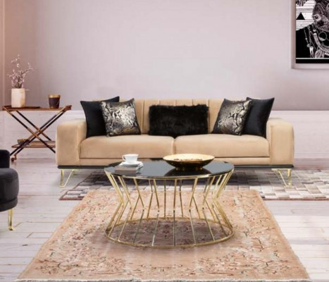 Sofasëtzt Schwaarz Sofa 3+3+1 Sëtzgeleeënheeten Eleganter Metall Samt.