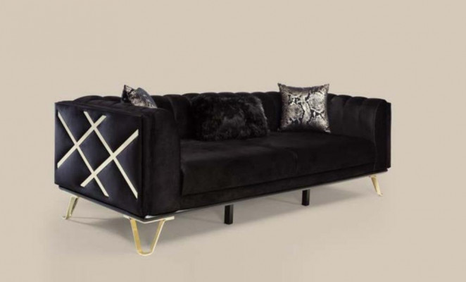 Sofasëtzt Schwaarz Sofa 3+3+1 Sëtzgeleeënheeten Eleganter Metall Samt.
