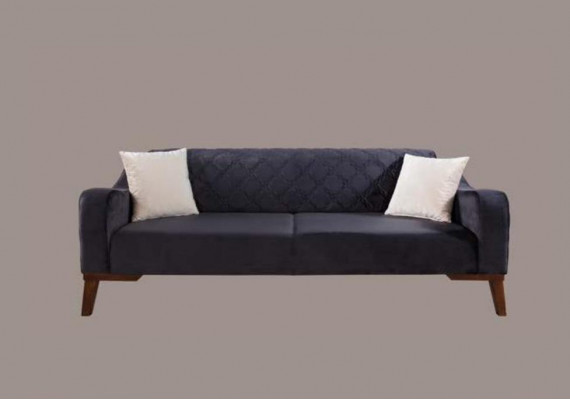 Elegant schwaarz dräisëtzer Canapé Sofa Wunnzëmmer Sëtzmébel Samt