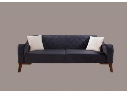 Elegant schwaarz dräisëtzer Canapé Sofa Wunnzëmmer Sëtzmébel Samt
