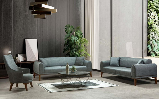 Luxuriéis Modern Sofa 3-Sëtzer Design Sofa Dräisëtzer Polster Holz