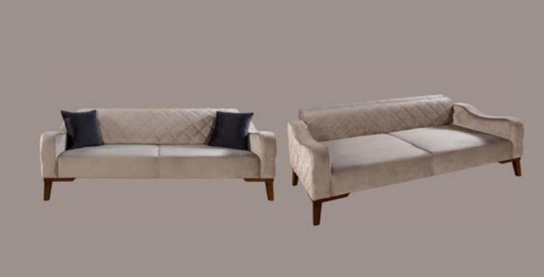 Beige Dräisëtzer Canapé Elegant Canapé Wunnzëmmer Sëtzmiwwel Samett