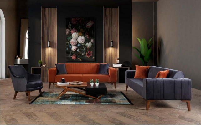 Orangen Dräisiichter Canapé Elegante Sofa Sëtzmiwwel Wunnzëmmer Samt