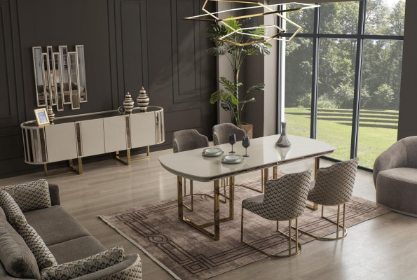 Set Iesszëmmer Iessdësch Stull Sideboard Dësch Dëscher Still Modern Set 6tlg