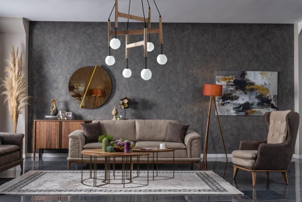 Garnitur Sofagarnitur Luxus 3+3+1 Sëtzer Sofa Stoff Fauteuil Sofaen Modern Braun