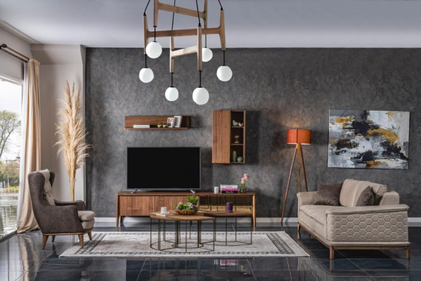 Garnitur Sofagarnitur Luxus 3+3+1 Sëtzer Sofa Stoff Fauteuil Sofaen Modern Braun
