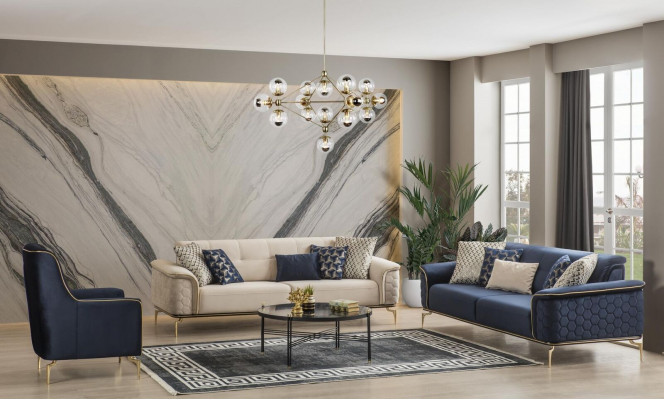 Dreifachsëtzer Canapé 3 Sëtz Luxus Canapéë Wunnzëmmer Modern Stoff Design Textil Stoff