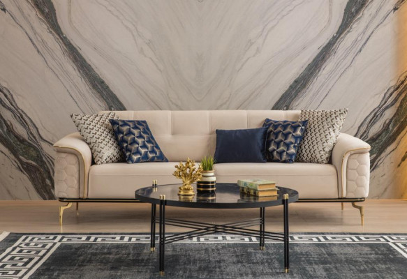 Dräisaz Sofas, 3-Saz Luxus Sofas, Wunnzëmmer Miwwelen, Ariichtung Stoff Design