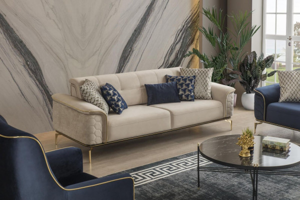 Dräisaz Sofas, 3-Saz Luxus Sofas, Wunnzëmmer Miwwelen, Ariichtung Stoff Design