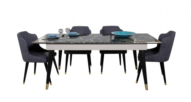 Luxus Iesszëmmer Dësch Design 4x Still Iessgrupp Lehnsstill Set Garnitur Miwwelen