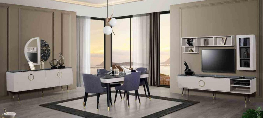 Luxus Iesszëmmer Dësch Design 4x Still Iessgrupp Lehnsstill Set Garnitur Miwwelen