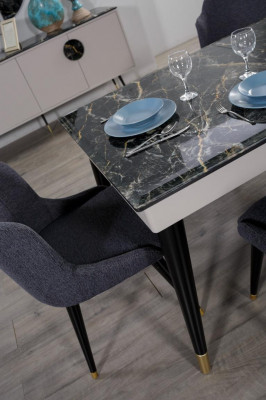Luxus Iesszëmmer Dësch Design 4x Still Iessgrupp Lehnsstill Set Garnitur Miwwelen