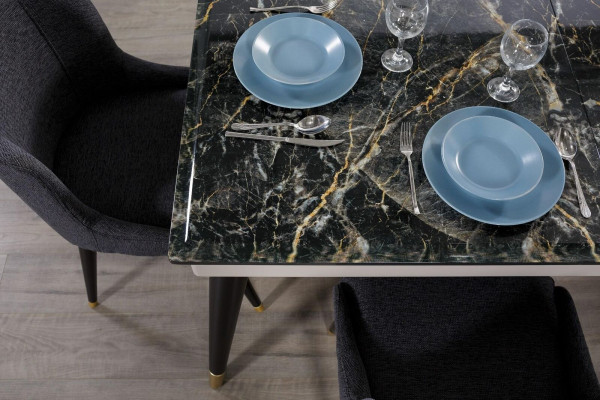 Luxus Iesszëmmer Dësch Design 4x Still Iessgrupp Lehnsstill Set Garnitur Miwwelen
