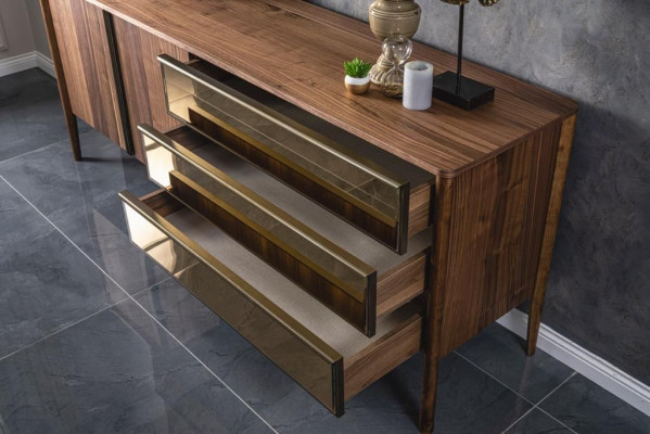 Komplett Garnitur Iessgarnitur Iessdëscher Sideboard 4x Still Iessgrupp Miwwelen 6-tlg.