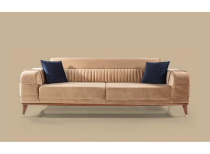 Modern Dräi-Sëtzer Sofa Faarf Beige Sofa Wunnzëmmer Design Stil Holz