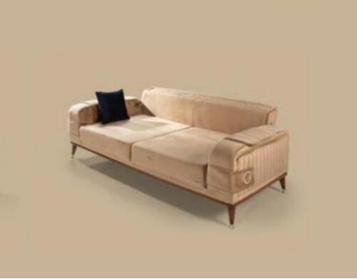Modern Dräi-Sëtzer Sofa Faarf Beige Sofa Wunnzëmmer Design Stil Holz
