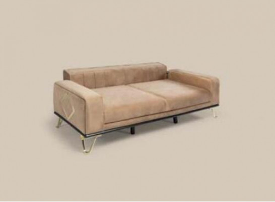 Modern Canapé 3-Sëtz Wunnzëmmer Couch Design Miwwelen Metall Beige Polsterung