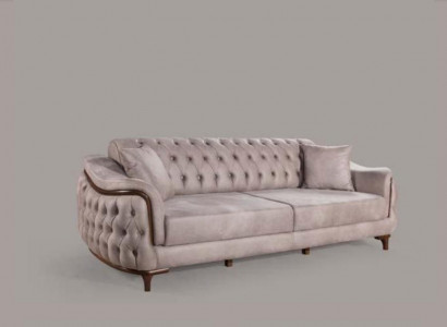 Beige Chesterfield Canapé Dräi-Sëtzer Sëtzpolster Sofa Miwwelen Samt Holz
